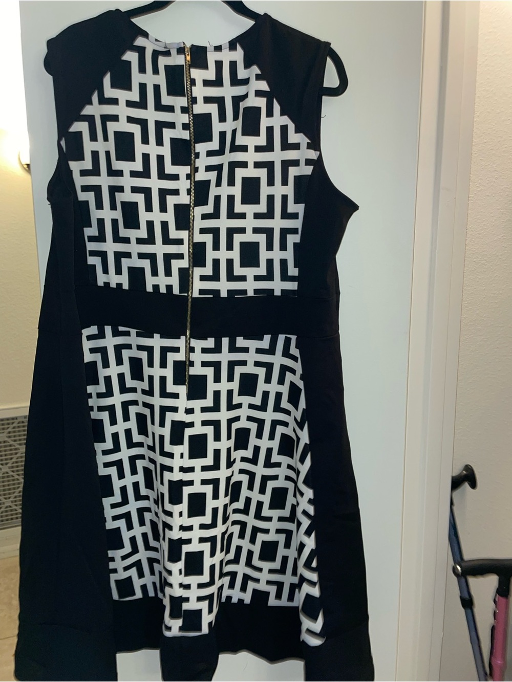 Ashley Stewart Black and White Geometric Midi Dress